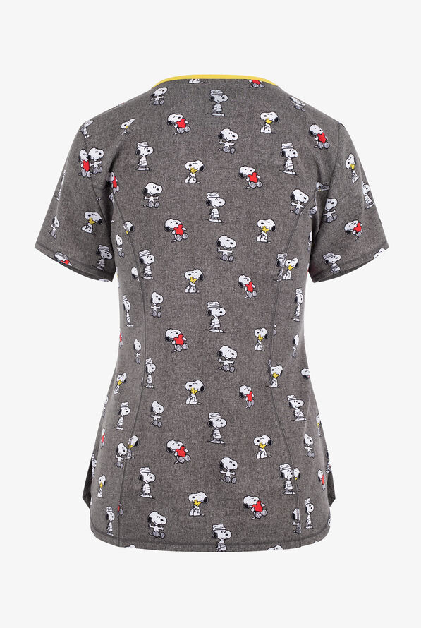 Infinity  Snoopy Love Women's 2-pocket STRETCH V-Neck Print Scrub Top - null - 2