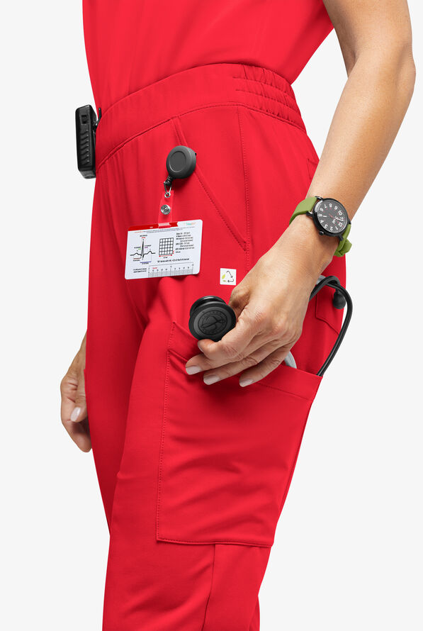 ReSurge Amber Women's Modern 7-Pocket Flat Front Slim Leg Jogger Scrub Pants - Petite - Atomic Red - 2