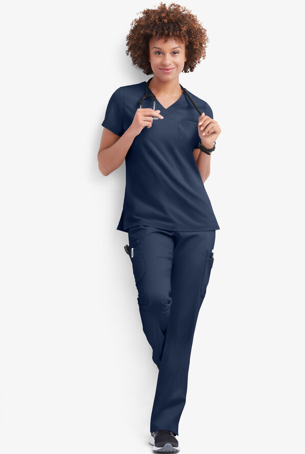 Butter-Soft STRETCH Women's 9-Pocket Drawstring with Back Elastic Scrub Pants - Navy - 4