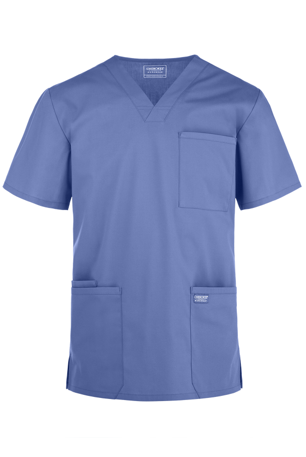 Cherokee Workwear Professionals Men's 4-Pocket STRETCH V-Neck Scrub Top - Ceil Blue - 1
