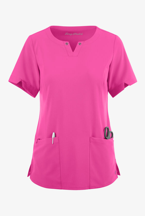 Blusa médica Easy STRETCH Amber con cuello con muesca y 4 bolsillos para mujer - Glam Pink - 1
