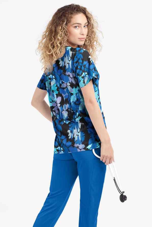 Tafford Active STRETCH Magical Garden Women's 4-Pocket Zip Curved Neck Print Scrub Top - null - 3
