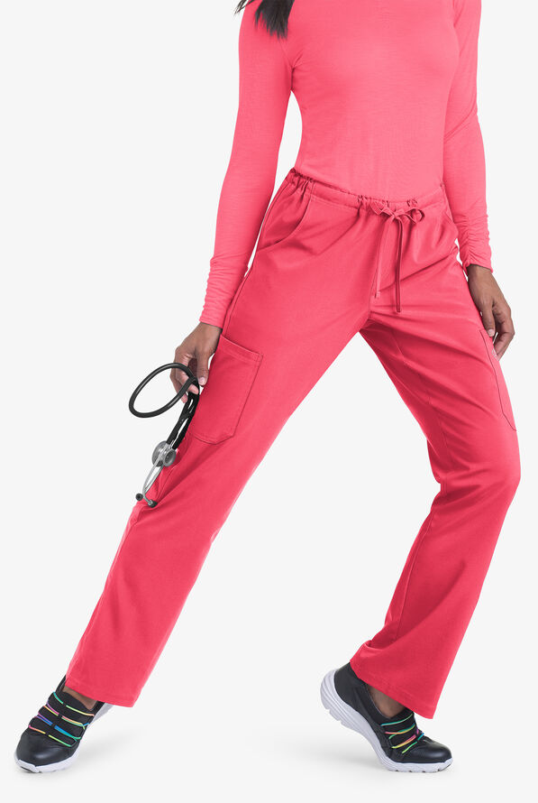 Easy STRETCH Eden Women's 4-Pocket Drawstring Scrub Pants - Tall - Bright Watermelon - 3
