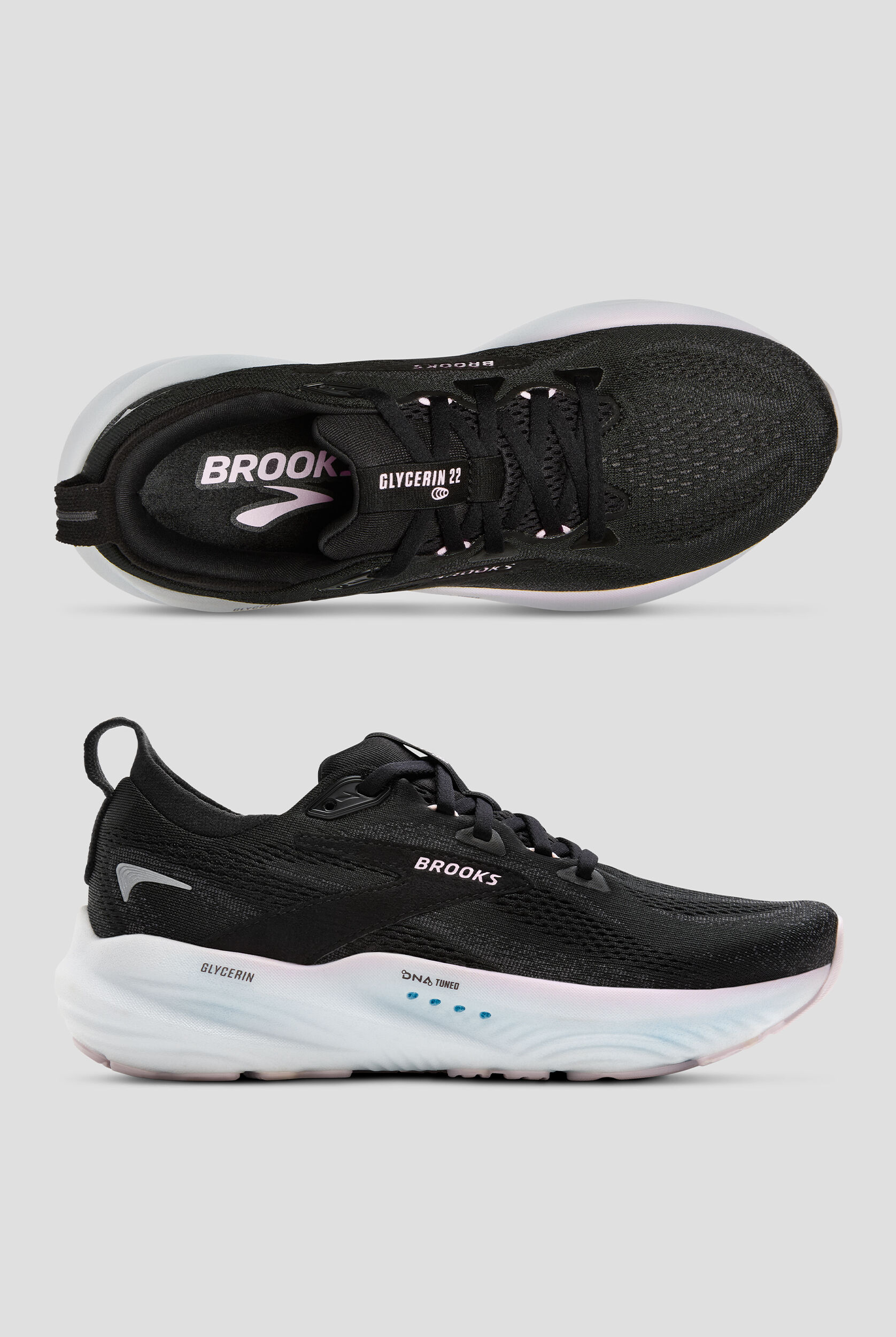 Brooks Women's Glycerin 22 Black/Orchid Ice/White Athletic Lace Up