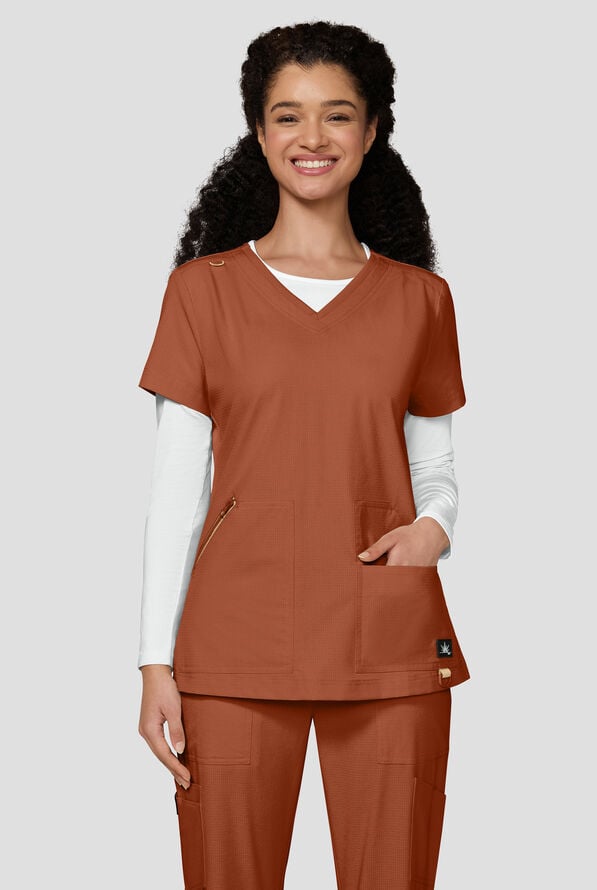 koi Solis Sari Women's 4-Pocket STRETCH V-Neck Scrub Top - Dark Copper - 2