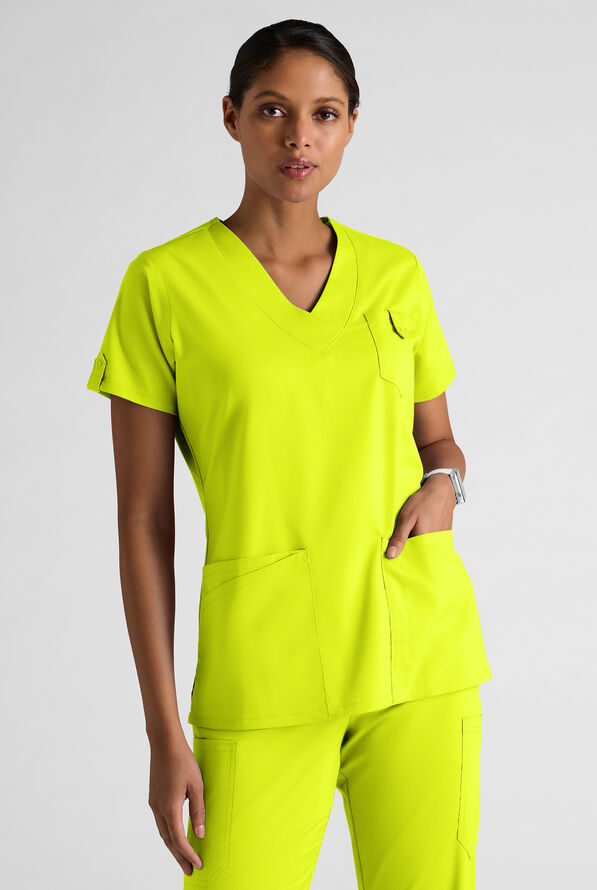 Butter-Soft STRETCH Women's 6-Pocket V-Neck Scrub Top - Lime Crush - 1