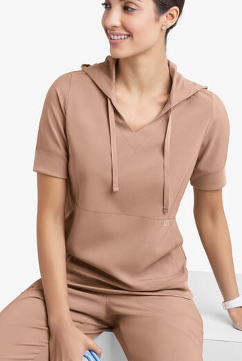 Sudadera m&eacute;dica manga corta Easy STRETCH True con capucha y 3 bolsillos para mujer