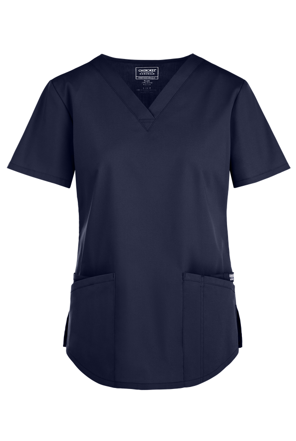 Cherokee Workwear Professionals Women's 3-Pocket STRETCH V-Neck Scrub Top - Navy - 1