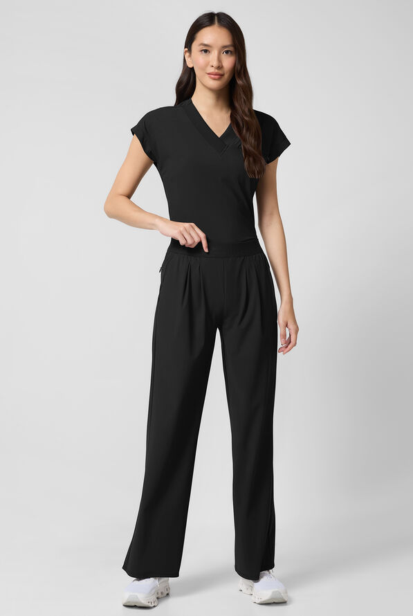 Infinity Pursuit Women's 3-Pocket STRETCH Pull On Pleated Wide Leg Scrub Pant - Black - 4