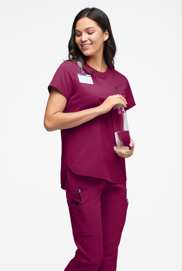 ReSurge Citrine Women's 1-Pocket Crew Neck Tuck In / Wear Out Scrub Top - Atomic Red - 3