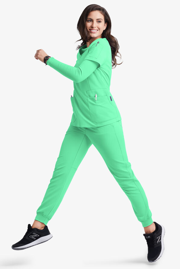 Blusa m&eacute;dica MOVEMENT by Butter-Soft Antares STRETCH con cuello en V y 6 bolsillos para mujer - Neo Mint - 2