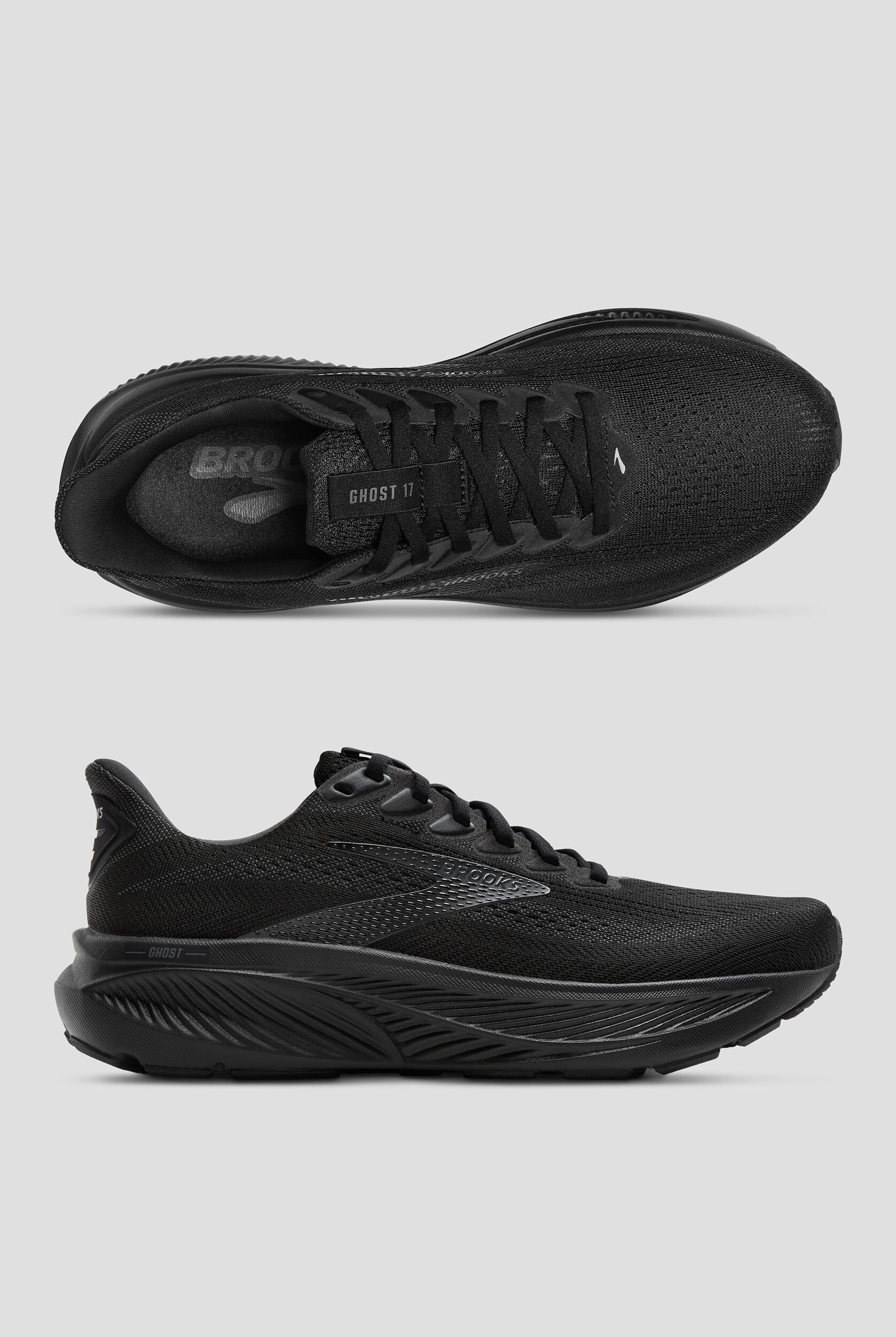 Brooks Womens Ghost 17 Black/Ebony Athletic Lace Up Shoes