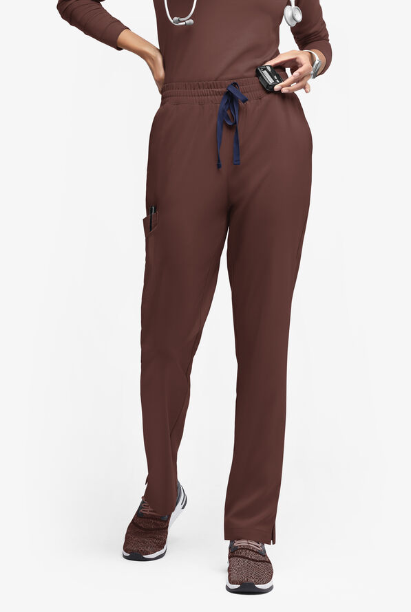 Easy STRETCH Naya Women’s Natural Waist 6-Pocket Straight Leg Scrub Pants - Petite - Nutshell/Navy - 1