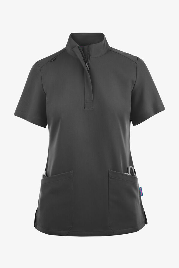 Movement by Butter-Soft Lyrae Women’s 6-Pocket Zip Closure Neck Scrub Top - Pewter - 1