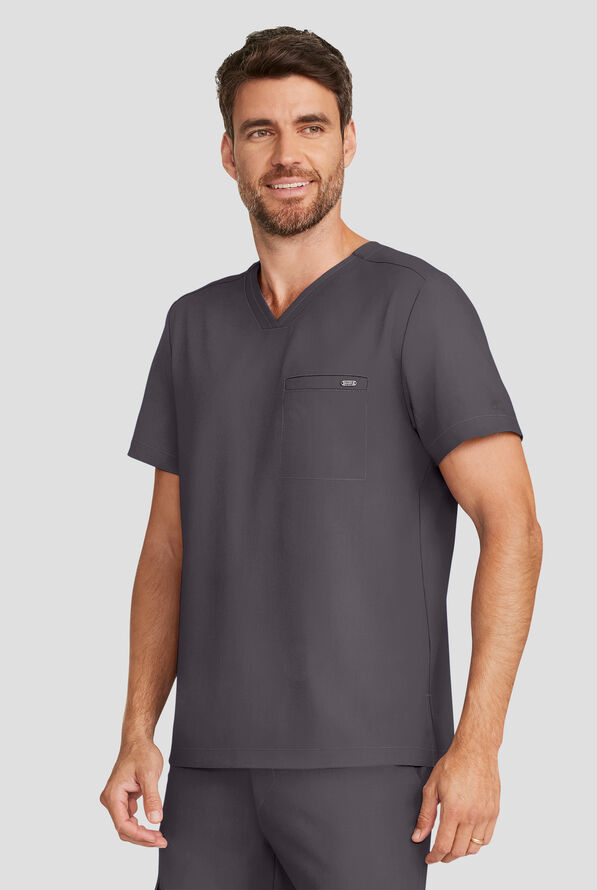Healing Hands Quest Men's 1-Pocket STRETCH Tuck In V-Neck Scrub Top - Pewter - 2