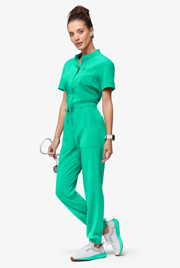 Easy STRETCH Allie Women's 6-Pocket Short Sleeve Jumpsuit - Dynasty Green - 1