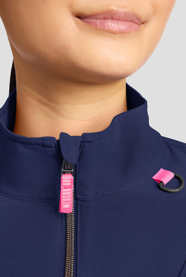 Med Couture Amp Women's 2-Pocket STRETCH Zip Front Warm Up Scrub Jacket - Navy - 3