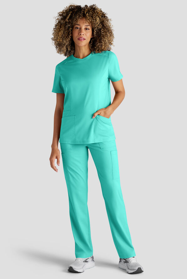 Butter-Soft STRETCH FLXTEK+ Women's 3-Pocket Crew Neck Scrub Top - Aqua Dust - 5