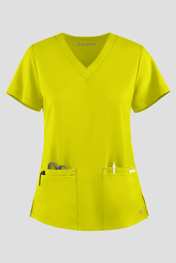 Easy STRETCH Lina Mitered Women's 4-Pocket V-Neck Scrub Top - Cyber Lime - 1