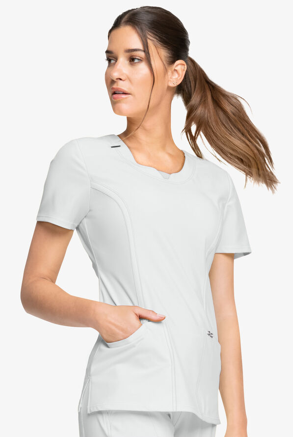 Infinity Women's 3-Pocket STRETCH Round Neck Scrub Top - White - 3