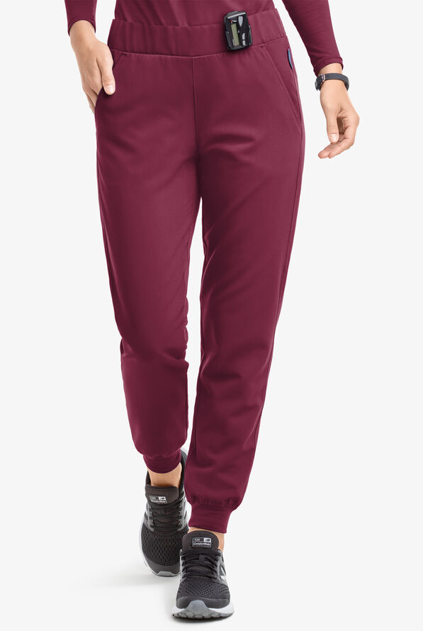 MOVEMENT by Butter-Soft Vega Women's 5-Pocket Flat Front Jogger STRETCH Scrub Pants - Tall - Wine - 1