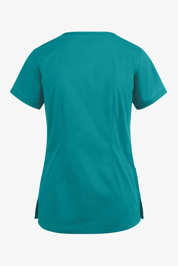 Butter-Soft STRETCH Women's 3-Pocket V-Neck Mock Wrap Scrub Top - Teal - 4