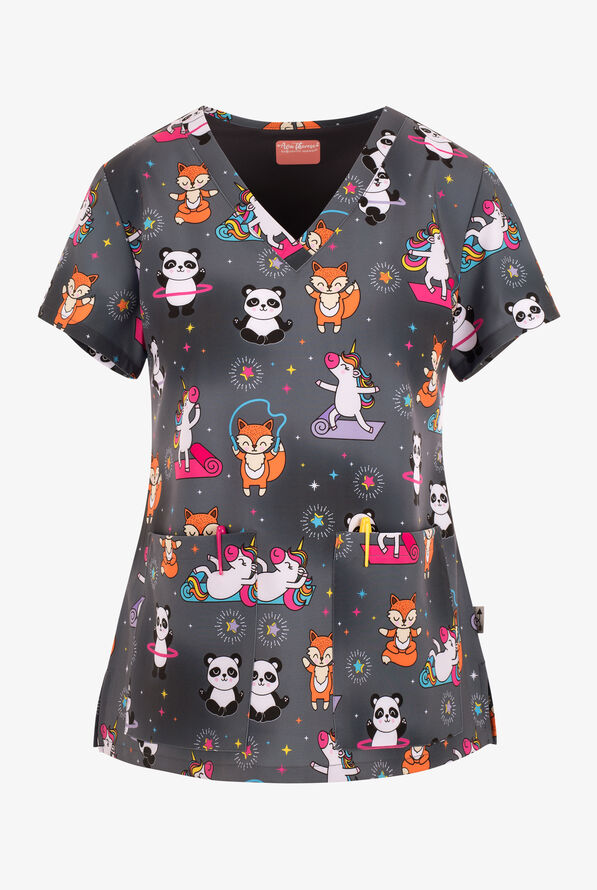 Zavate Ava Therese Just Breathe Women's 2-Pocket STRETCH V-Neck Print Scrub Top - null - 1