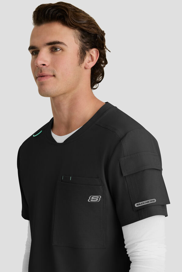Camisa m&eacute;dica Skechers by Barco MotionTech Station STRETCH con cuello redondo con muesca y 3 bolsillos para hombre - Black - 3