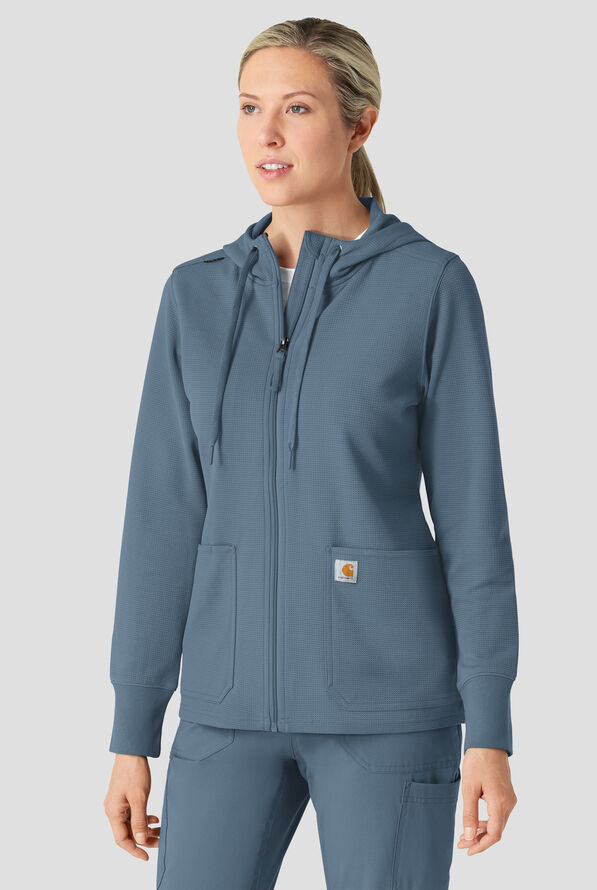 Carhartt Force Rugged Flex Women's 4-Pocket Zip Waffle Hoodie Scrub Jacket - Rolling Thunder - 4