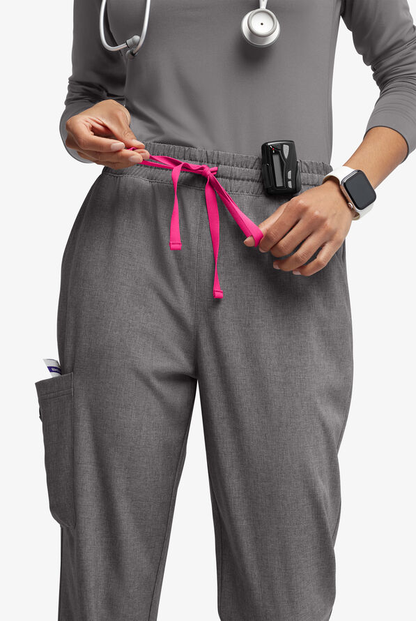 Easy STRETCH Naya Women’s Natural Waist 6-Pocket Straight Leg Scrub Pants - Petite - Graphite Heather/Flirt - 4