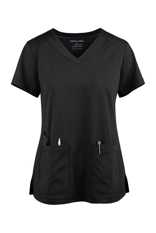 Blusa médica Healing Hands Scrubs Purple Label Jill con cuello en V y 3 bolsillos para mujer - Black - 1
