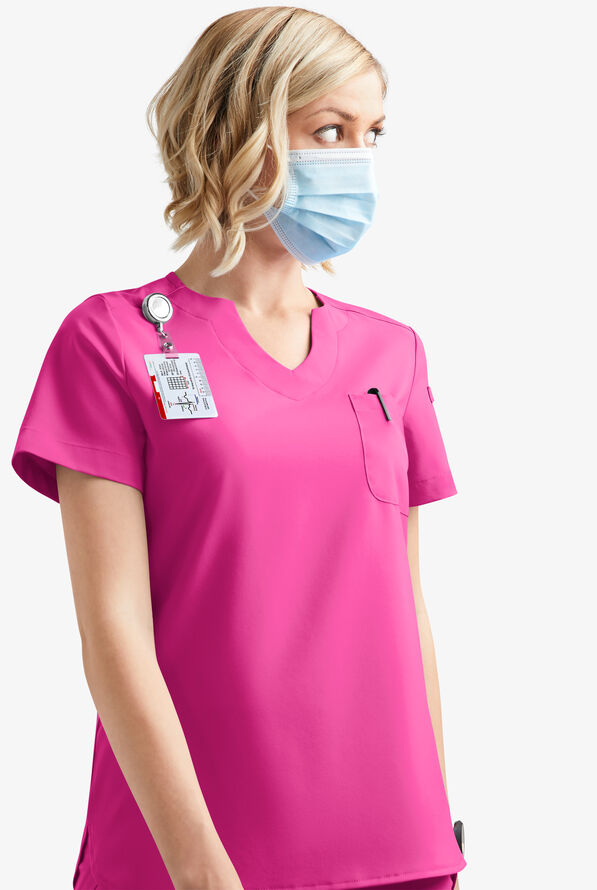 Easy STRETCH Nikki Women's 1-Pocket Scallop Neck Tuck-In Scrub Top - Glam Pink - 7