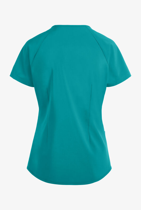 Blusa m&eacute;dica Easy STRETCH Cara con mangas ragl&aacute;n y 4 bolsillos para mujer - Teal - 4