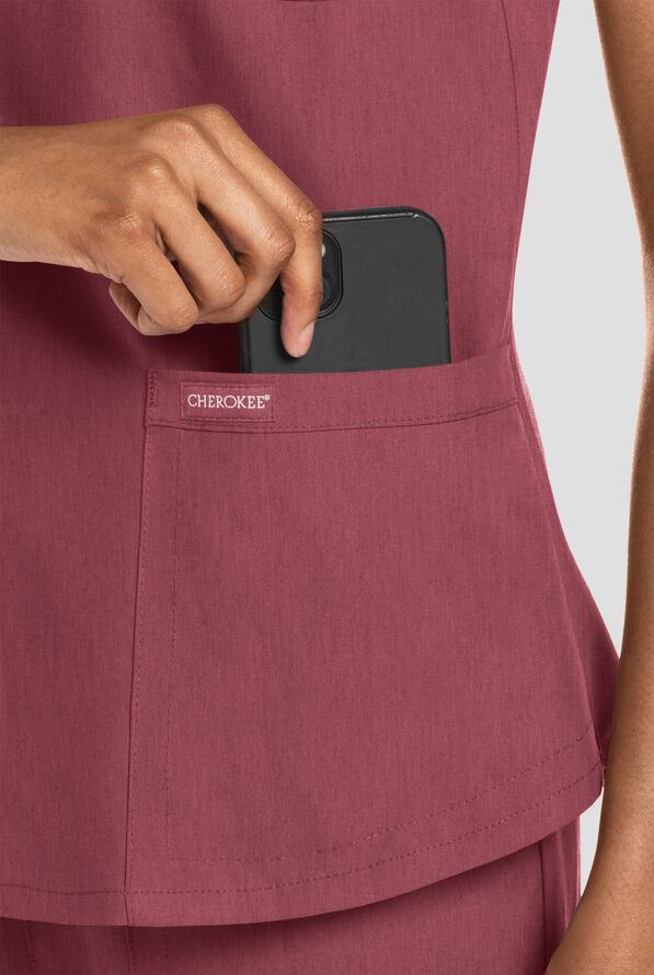 Cherokee Workwear Originals Ultra Women's 3-Pocket V-Neck Scrub Top - Heather Cranberry - 2