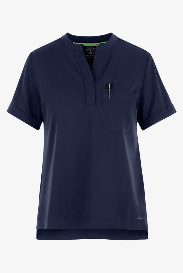 HH Works by Healing Hands Macy Women's 1-Pocket STRETCH Mandarin Collar Tuck In Scrub Top - Navy - 1