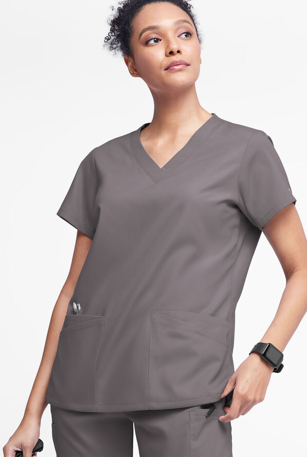 Blusa médica Butter-Soft Originals con cuello en V y 6 bolsillos para mujer - Grey Stone - 2