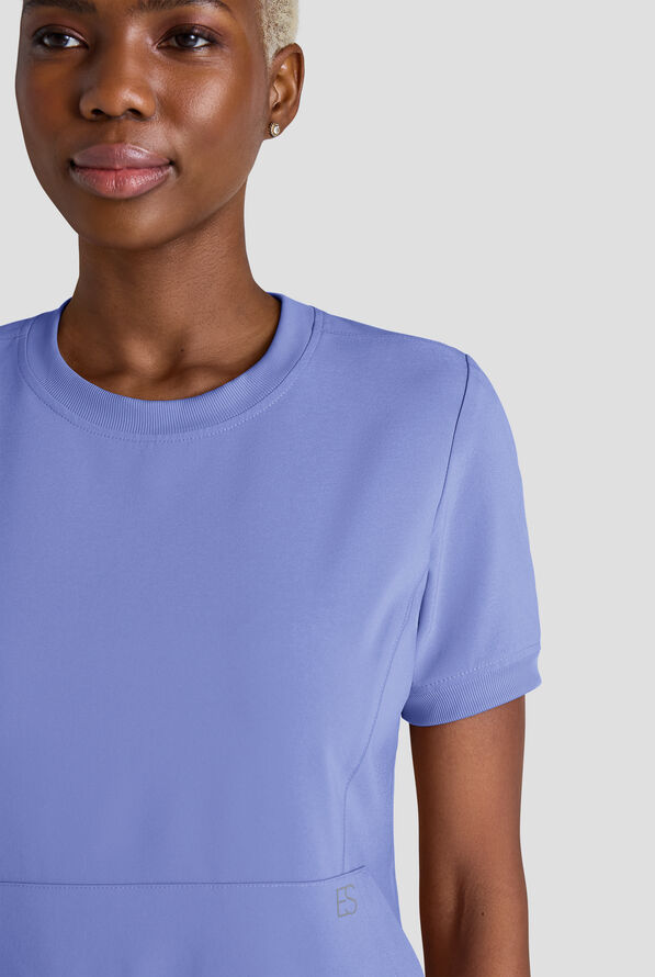 Blusa m&eacute;dica Easy STRETCH con cuello redondo y 2 bolsillos para mujer - Ceil Blue - 4