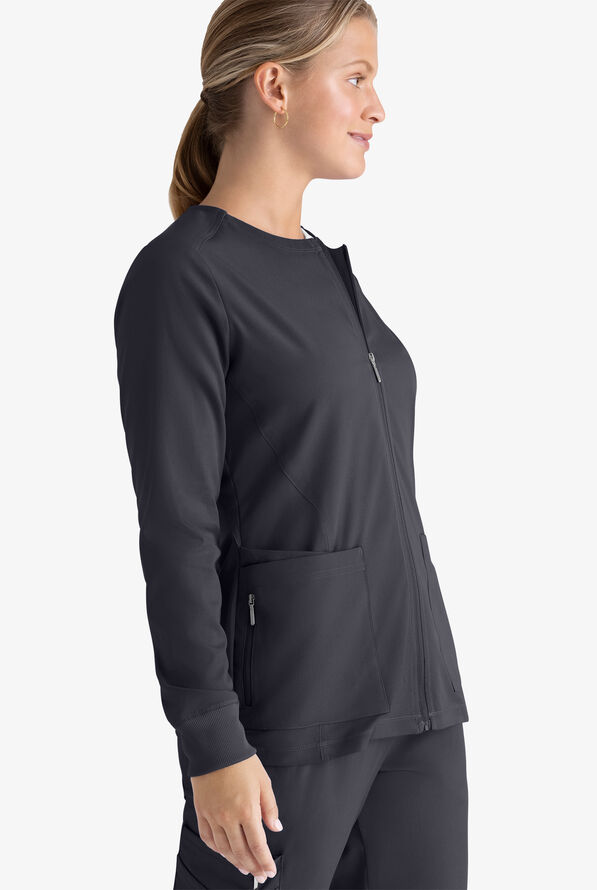 Grey's Anatomy by Barco Spandex STRETCH Gianna Women's 5-Pocket Zip Front Scrub Jacket - Steel Gray - 3