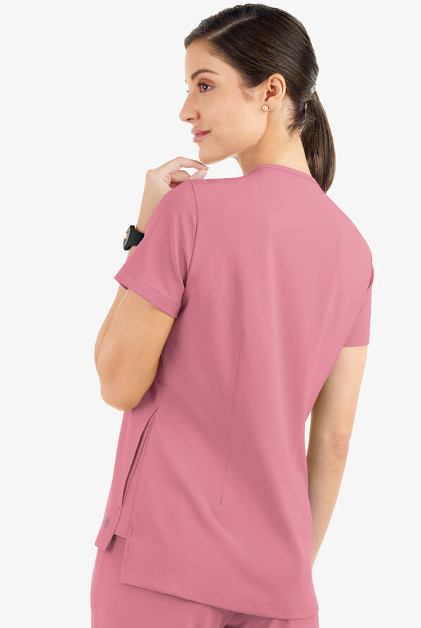 Easy STRETCH Taylor Women's 3-Pocket High Low Hem V-Neck Scrub Top - Cashmere Rose - 3