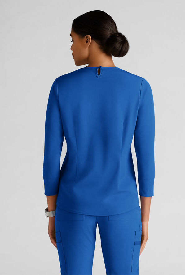 WhisperLite LYRA Women's 2-Pocket STRETCH 3/4" Sleeve Scrub Top - Royal - 2