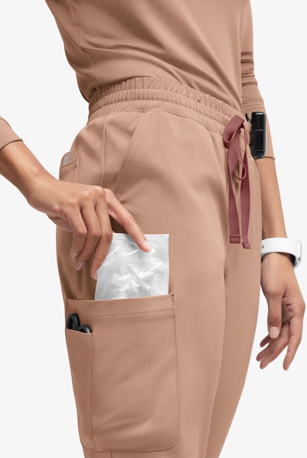 Easy STRETCH Naya Women&rsquo;s Natural Waist 6-Pocket Straight Leg Scrub Pants - Warm Terrazzo/Soft Chestnut - 2