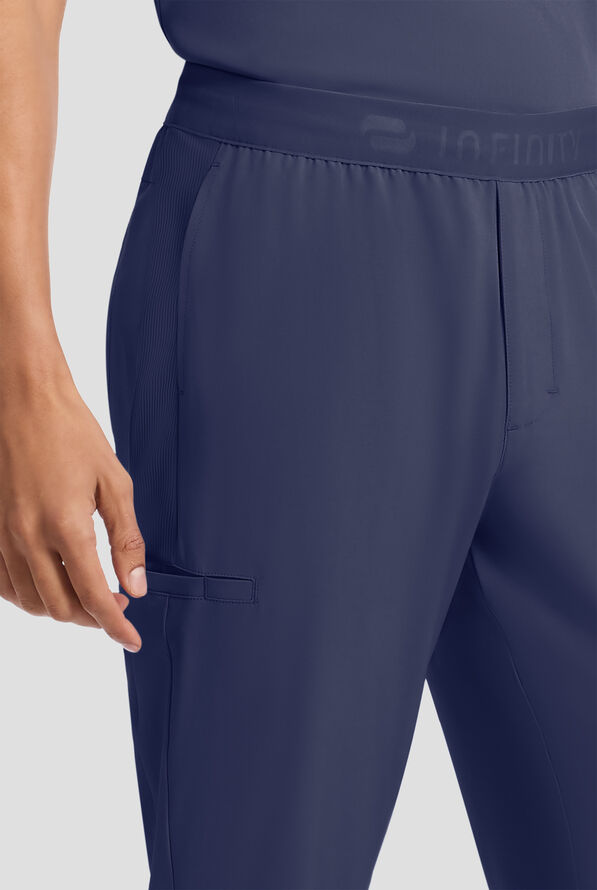Infinity GNR8 Men's 5-Pocket STRETCH Logo Waistband Rib-Knit Trim Cargo Jogger Scrub Pant - Navy - 3