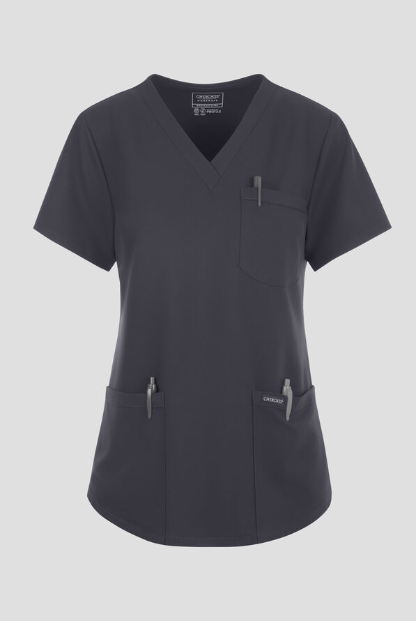 Cherokee Workwear Originals Ultra Women's 3-Pocket V-Neck Scrub Top - Pewter - 1
