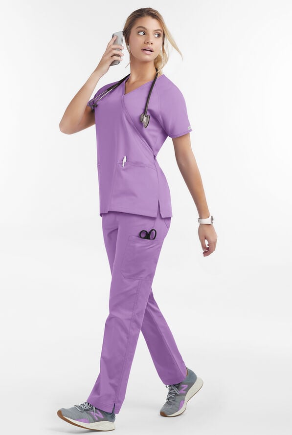 Butter-Soft Core Women's 2-Pocket Solid Mock Wrap Scrub Top - Orchid - 2