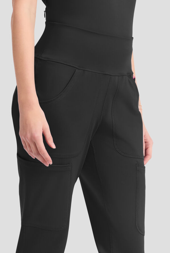 Med Couture Amp Knit Women's 5-Pocket STRETCH High-Rise Cargo Jogger Scrub Pant - Black - 2
