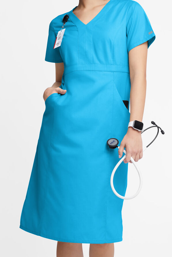 Butter-Soft Originals Women's 4- Pocket V-Neck Empire Waist Dress - Turquoise - 1