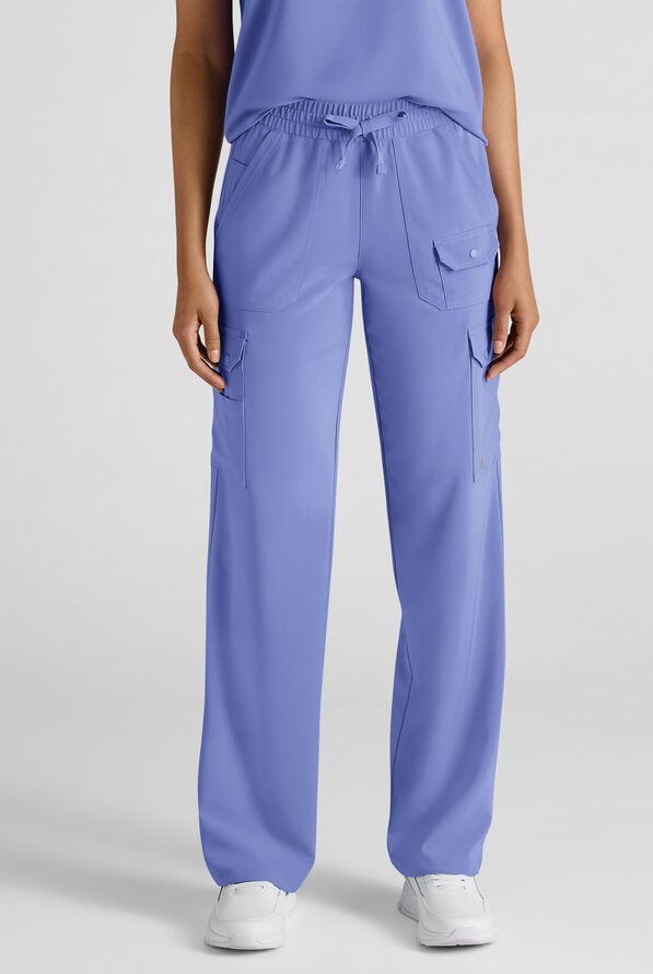 Easy STRETCH Ayo Women's 10-Pocket Cargo Scrub Pants - Petite - Ceil Blue - 1