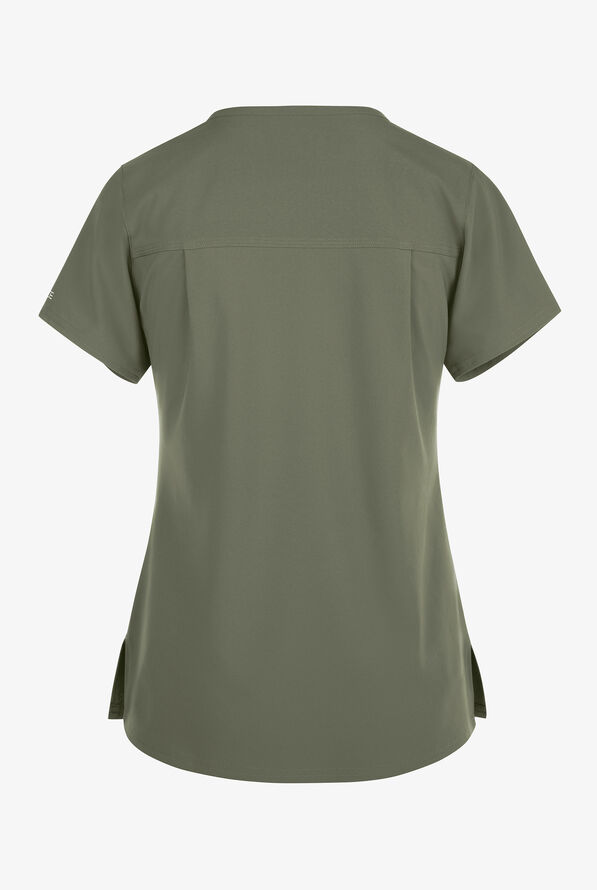 Carhartt Cross-Flex Force Women's 1-Pocket STRETCH Knit Panel Tuck In Scrub Top - Olive - 2