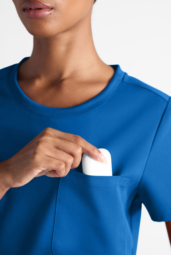 Grey's Anatomy by Barco Emerge Ally Women's 1-Pocket STRETCH Crew Neck Tuck In Scrub Top - Royal - 4