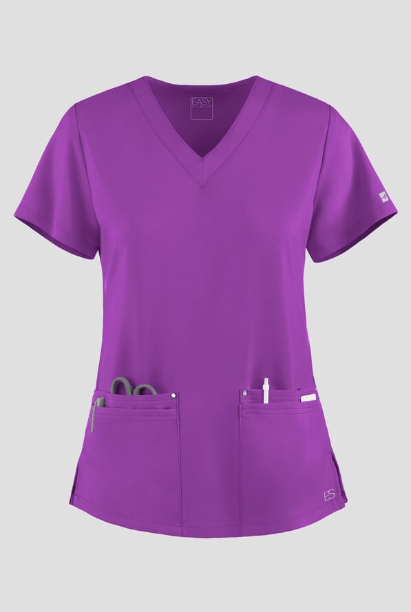 Easy STRETCH Lina Mitered Women's 4-Pocket V-Neck Scrub Top - Fresh Purple - 1
